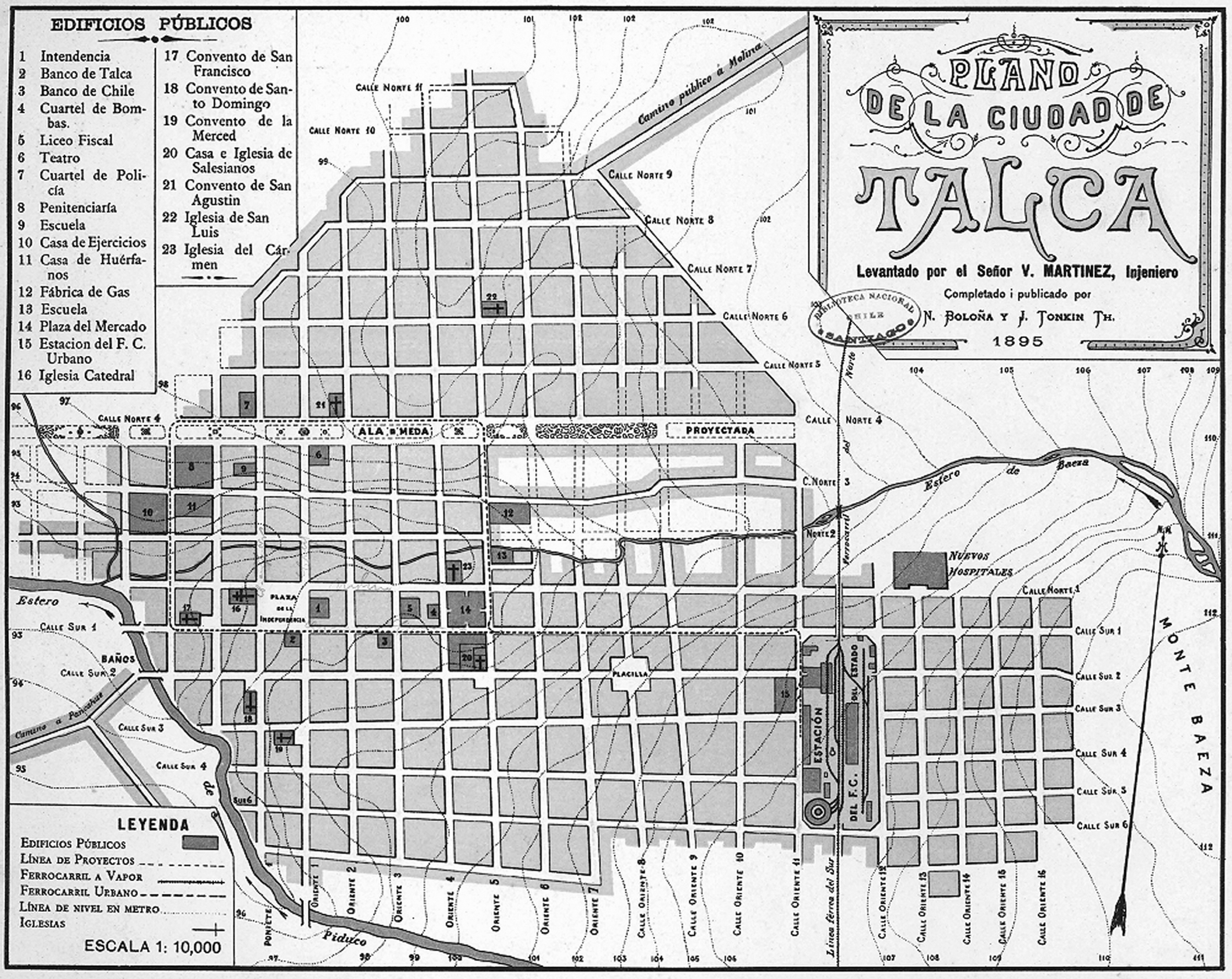 Nicanor Boloña. Plano de la ciudad de Talca, 1895. Colección: Biblioteca Nacional de Chile.